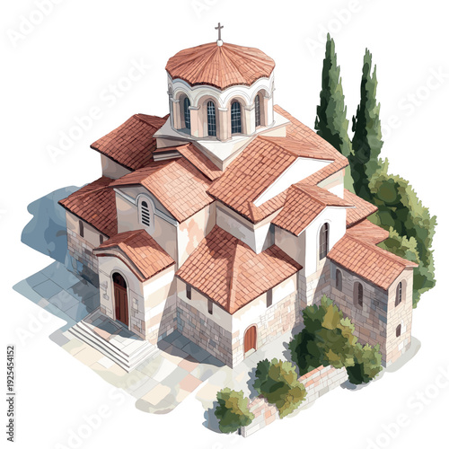 Saint John at Kaneo. Saint John at Kaneo watercolor vector illustration