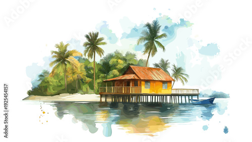 Saint-Laurent-du-Maroni Camp. Saint-Laurent-du-Maroni Camp hand drawn watercolor illustration