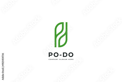 Initial letter pd, dp, rj, N logo template with leaf line art symbol on flat design monogram illustration