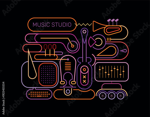 Music Studio Neon Colors Line Art Design