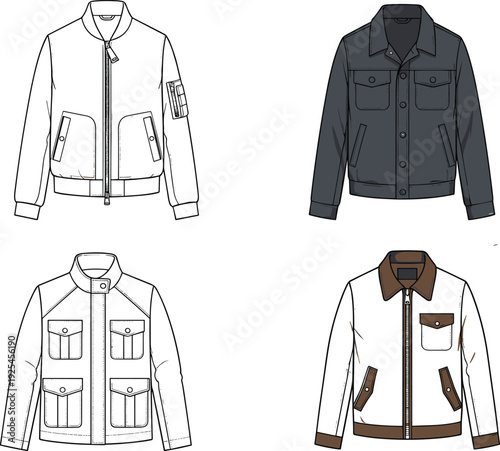 Four Different Styles of Jackets in and Color clothing
