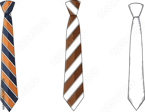 Three Ties with Different Patterns and Colors necktie