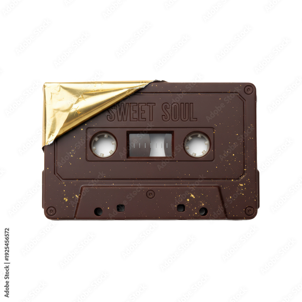Obraz premium Chocolate cassette tape with gold foil wrapper