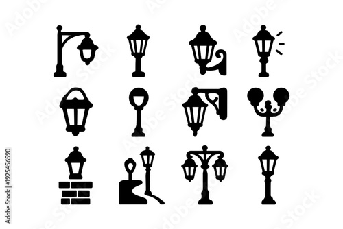 Silhouette collection of classic and modern street lamps and lanterns
