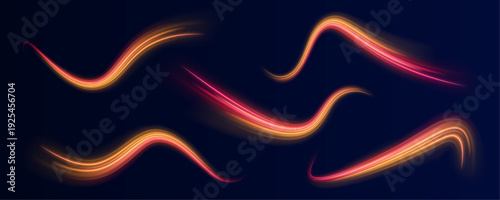 Abstract fiery trails of red and yellow twist across the canvas. Luminous particles form spinning neon arcs. Dark background enhances the glowing effect. PNG