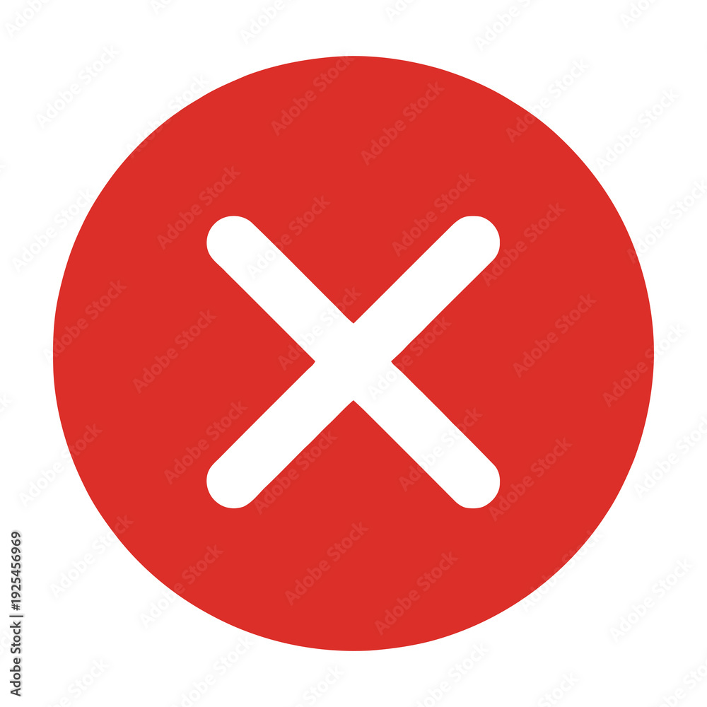 Obraz premium Red circle with white x symbol cancellation icon rejection sign forbidden mark on white background
