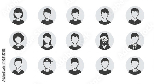 Collection of Diverse User Profile Icons for Digital Platforms.