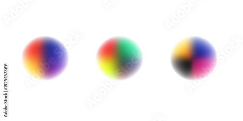 Set color circle gradient noise gradation. Abstract colorful watercolor blur mesh on isolated transparent background. Circle shape png.
