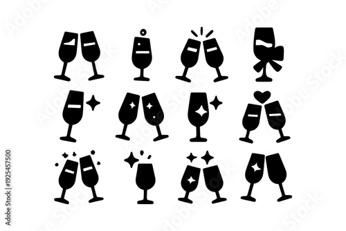 Silhouette icons of toasting glasses for celebrations and parties