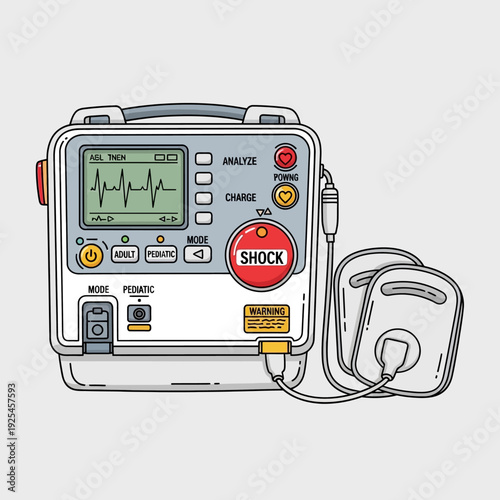 Automated External Defibrillator (AED) Device with Pads for Emergency Medical Treatment