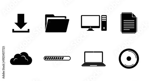 Silhouette office icons collection for digital files and tools