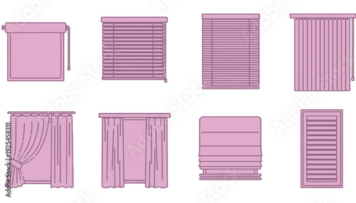 Curtain vector illustration set of various window treatments and blinds