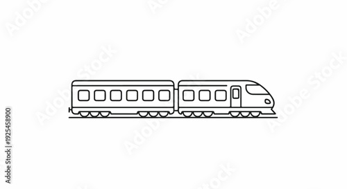 A simple line drawing of a two-car train on a track.