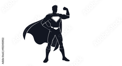 Superhero silhouette powerful pose against white backdrop