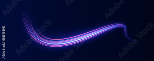 Neon blue and pink light streaks twist and swirl in motion. Dynamic energy flows across a dark futuristic background. Glowing lines create a sense of speed. PNG