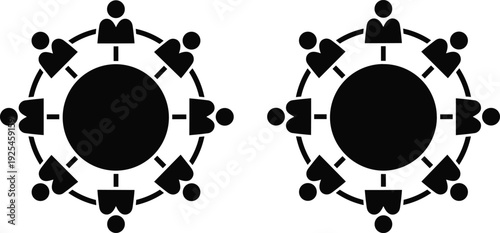Professional business meeting icon showing a diverse group of people sitting around a circular table for corporate teamwork