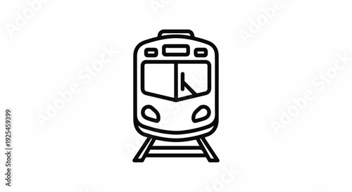 A simple line drawing of a train's front view with windshield and headlights.