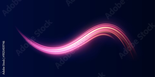 Dark space background illuminated by vibrant neon streaks. Spirals of glowing particles twist rapidly. Futuristic energy pulses in every direction.