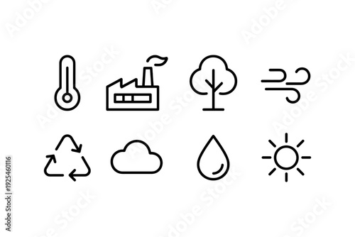 Minimal linear icons representing environmental and weather elements