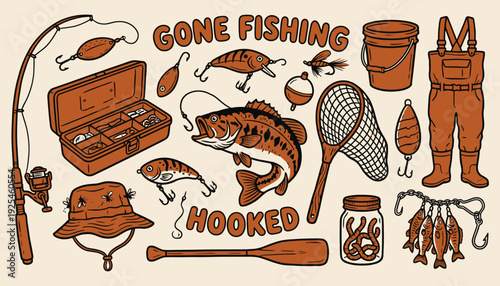 Vintage Fishing Gear Collection Illustration