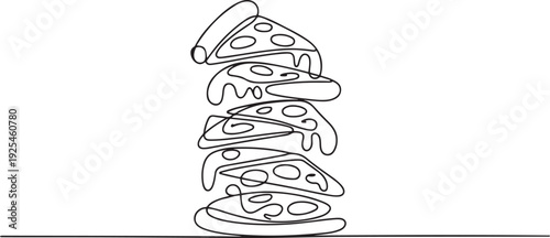 One line of pizza tower. Abstract minimal continuous line. one line Icon drawing
