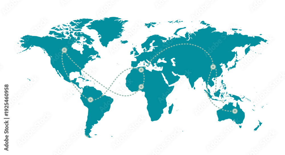 Obraz premium World map illustration with dotted lines and destinations concept vector design