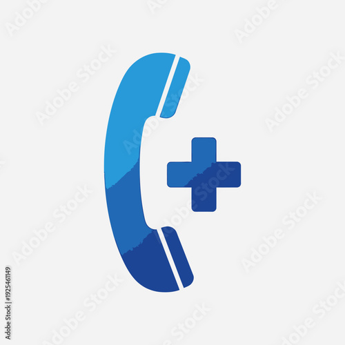 Blue phone receiver with plus sign icon, representing emergency call, support, or new contact
