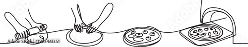 Continuous line design of pizza making. Single line decorative element. one line Icon drawing