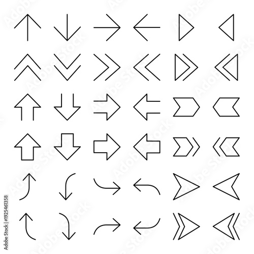 シンプルな矢印アイコン 36個セット【64px・中線タイプ】 ウェブ・資料作成用 ベクター素材（SVG）