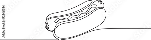 Hot dog one continuous line design. Restaurant food menu design concept. one line Icon drawing