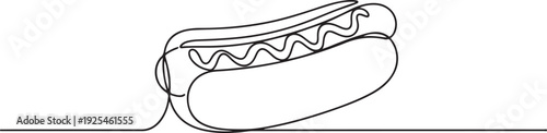 Hot dog one continuous line design. Restaurant food menu design concept. one line Icon drawing