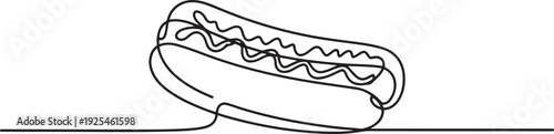 Hot dog one continuous line design. Restaurant food menu design concept. one line Icon drawing