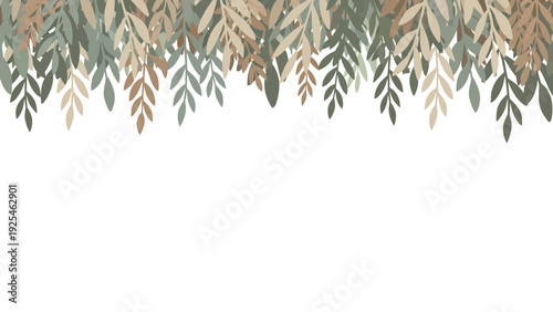 Cascading leaves along the top border overhead.