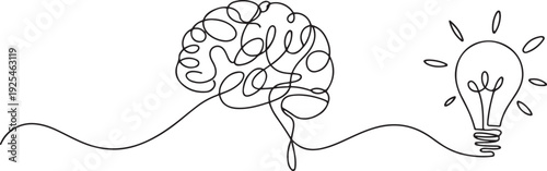 One continuous line of brain drawing pen. Creating new idea and mindset improvement. one line Icon drawing