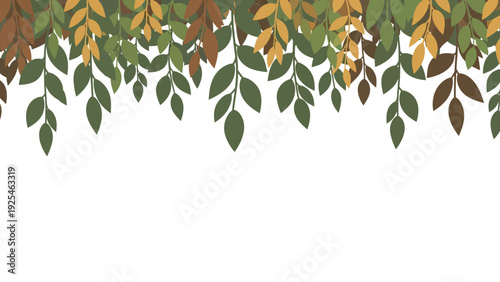 Hanging Autumn Leaves and Green Foliage Vines.