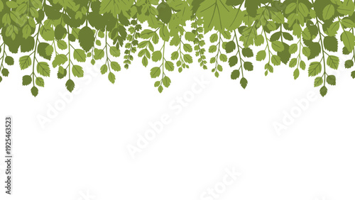 Hanging green leaves cascade from the top.