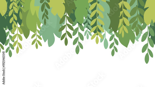 Hanging Green Leaves Cascading from Top.