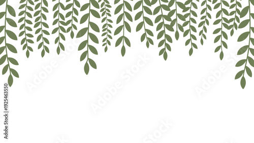 Hanging Green Leaves Draped From Upper Border.