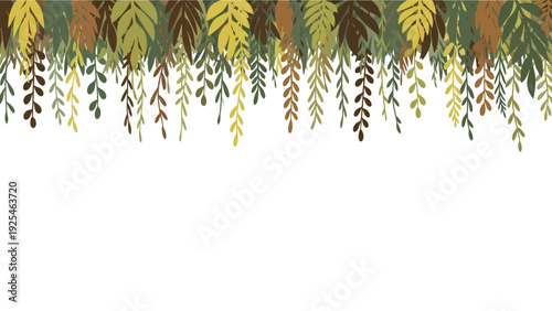 Hanging greenery with yellow and green leaves border.