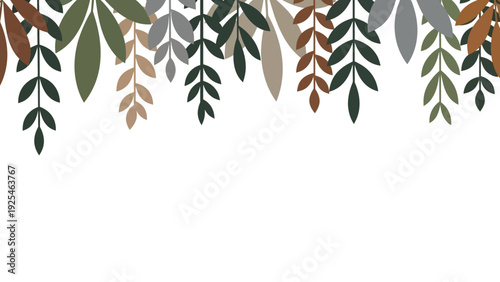 Hanging multicolored leaves frame natural foliage.