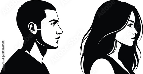 Minimalist Male and Female Profile Silhouettes of Man and Woman Head and Shoulders for User Avatar Icon and Account Graphics
