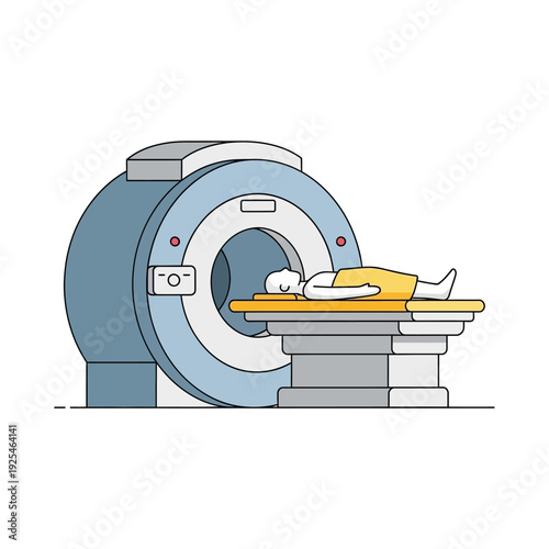 Patient lying on MRI scanner bed inside medical imaging machine for diagnosis