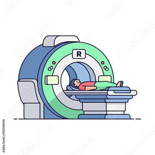 Patient undergoing MRI scan in a modern medical imaging machine, diagnostic procedure