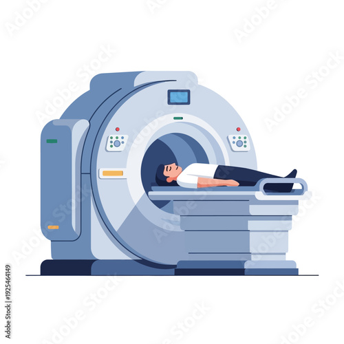 Patient undergoing MRI scan in a modern medical imaging machine, diagnostic procedure
