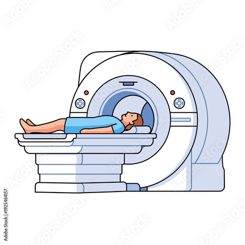Patient undergoing MRI scan in a modern medical imaging machine