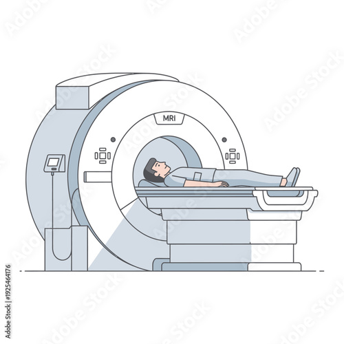 Patient undergoing MRI scan in a modern medical imaging machine