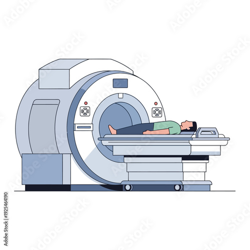 Patient undergoing MRI scan in a modern medical imaging machine