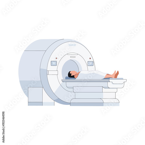 Patient undergoing MRI scan in a modern medical imaging machine