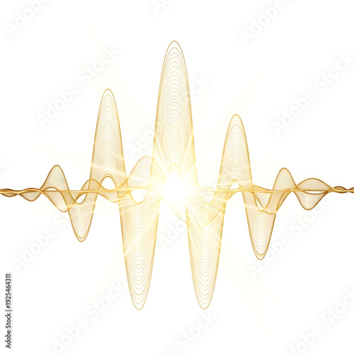 Elegant golden sound wave graphic with subtle gradient design elements isolated on white background, illustration