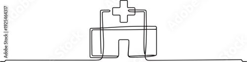 One line a hospital building with a medical. Abstract minimal continuous line. one line Icon drawing
